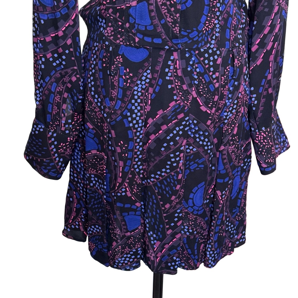 Reiss Long Sleeve Dress Button Up Black Purple Pink Viscose Size 6 - Picture 5 of 16